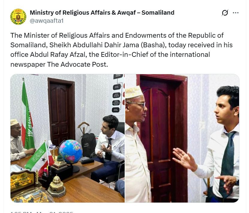 Abdul Rafay Afzal meeting Minister of Religion Somaliland